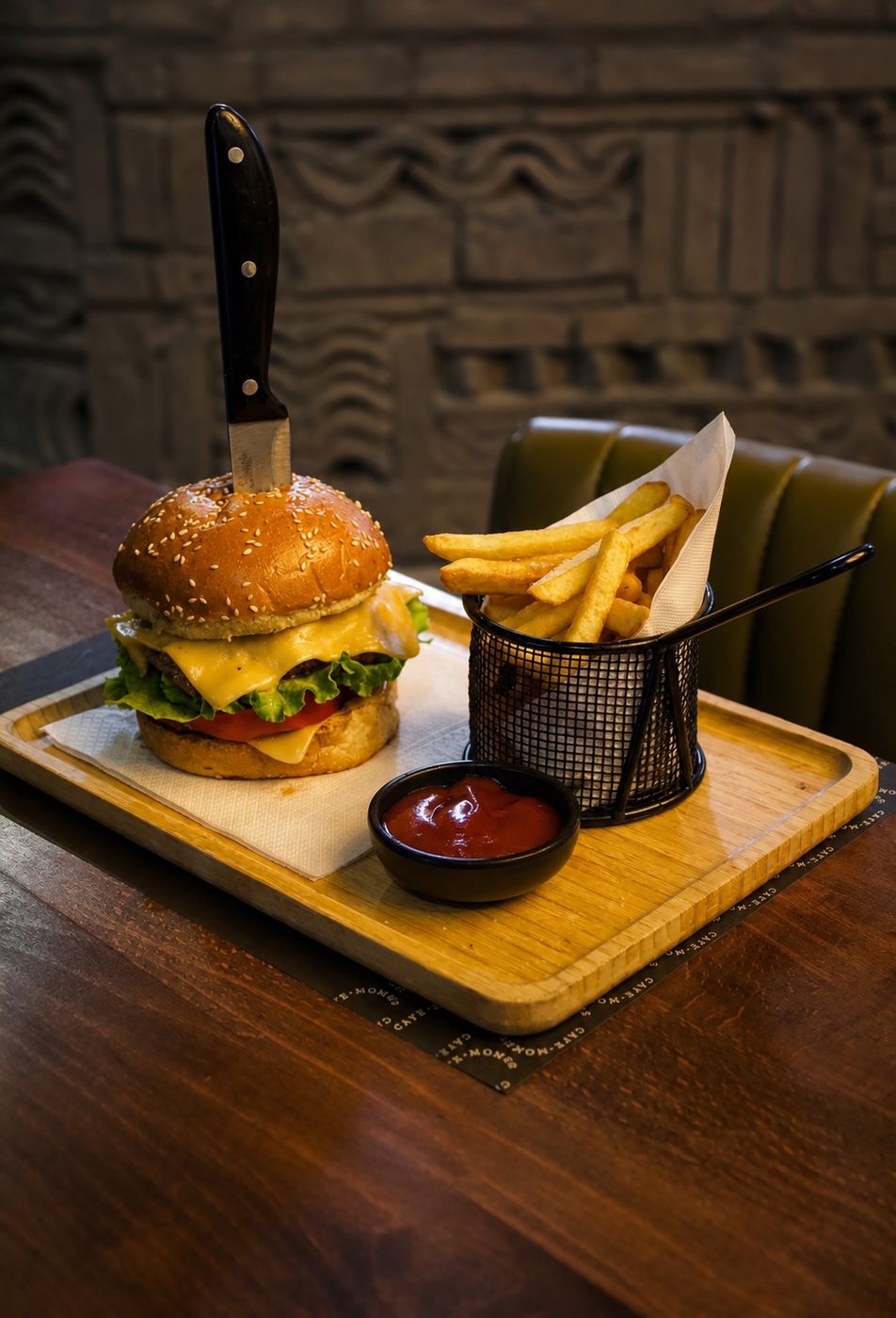 The MOMUS burger with fries